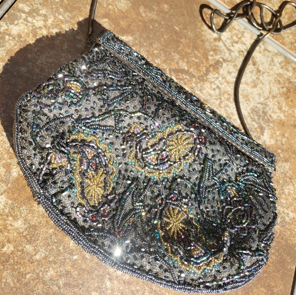 VINTAGE Lord And Taylor Black Beaded Handbag - Picture 3 of 12